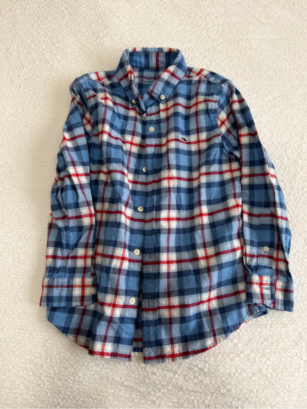 Vineyard Vines Boys Size 6 Plaid Flannel Button Down Shirt Blue Red VGUC